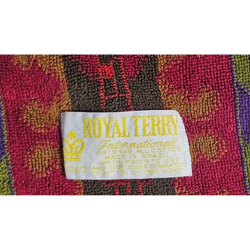 Vintage Royal Terry International Pagoda Dragon Beach Towel Red Cotton Brazil